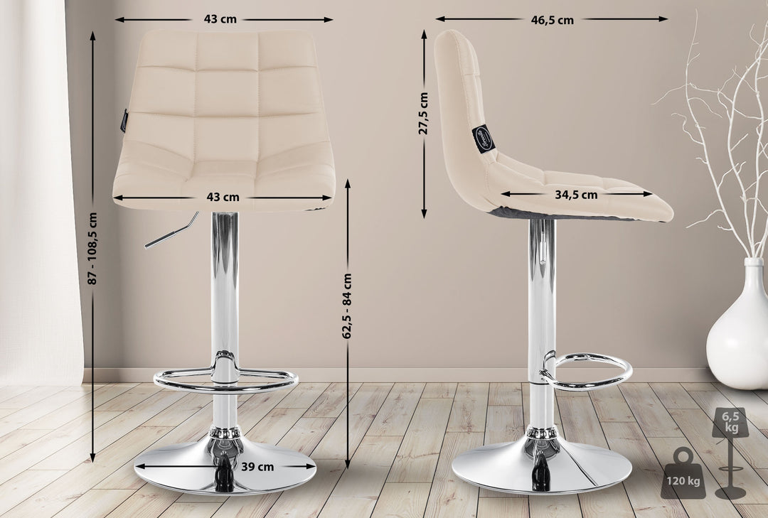 Lot de 2 Tabourets de Bar avec Dossier Réglables Pivotants 107 Similicuir Crème - image 2