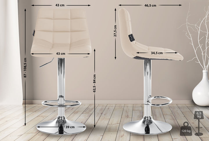 Lot de 2 Tabourets de Bar avec Dossier Réglables Pivotants 107 Similicuir Crème - image 2
