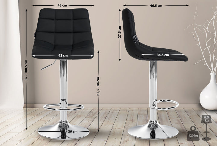 Lot de 2 Tabourets de Bar avec Dossier Réglables Pivotants 107 Similicuir Noir - image 2