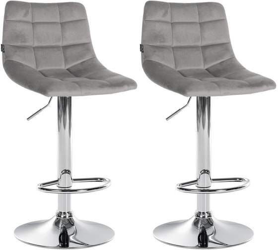 Lot de 2 Tabourets de Bar avec Dossier Réglables Pivotants 107 Velours Gris