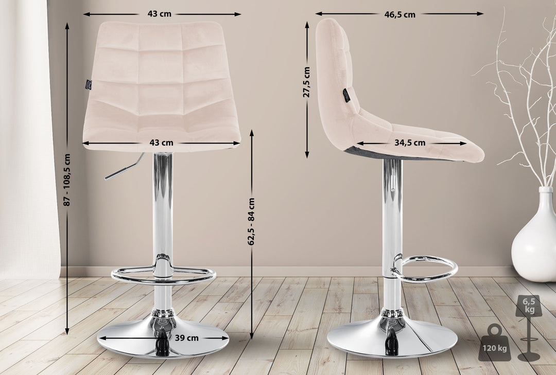 Lot de 2 Tabourets de Bar avec Dossier Réglables Pivotants 107 Velours Beige - image 2