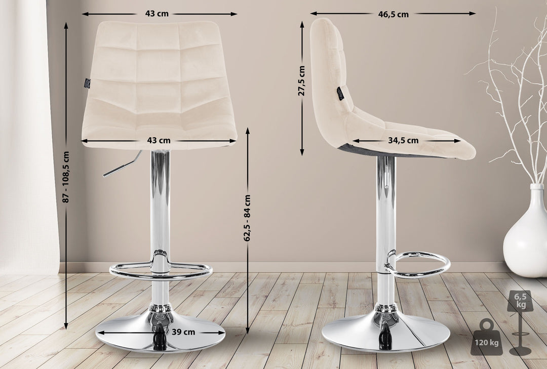 Lot de 2 Tabourets de Bar avec Dossier Réglables Pivotants 107 Velours Crème - image 2