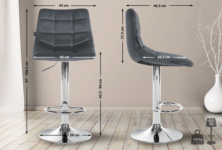 Lot de 2 Tabourets de Bar avec Dossier Réglables Pivotants 107 Velours Gris foncé - image 2