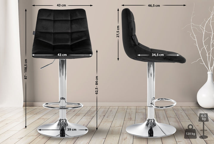 Lot de 2 Tabourets de Bar avec Dossier Réglables Pivotants 107 Velours Noir - image 2