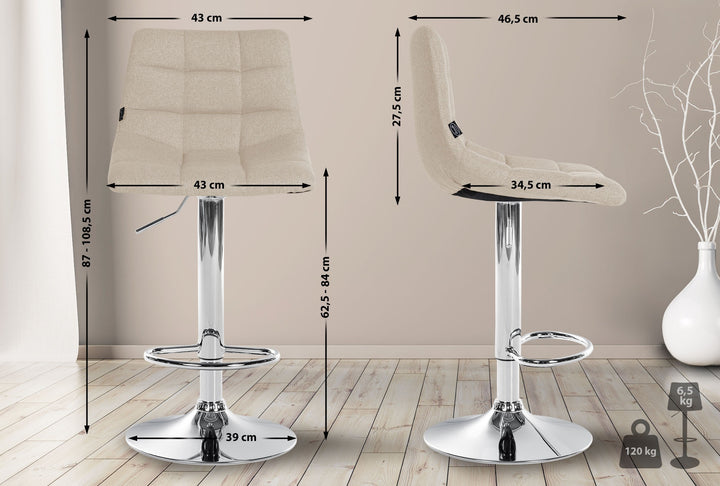 Lot de 2 Tabourets de Bar avec Dossier Réglables Pivotants 107 Tissu Crème - image 2