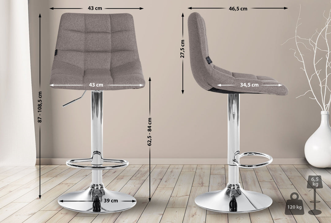 Lot de 2 Tabourets de Bar avec Dossier Réglables Pivotants 107 Tissu Gris - image 2