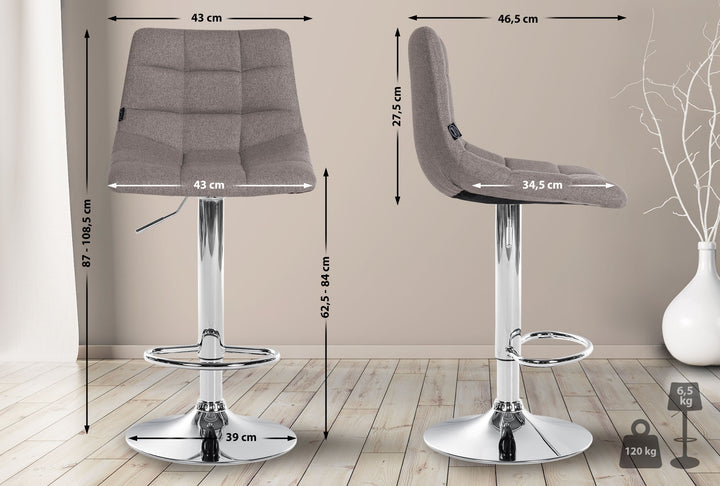 Lot de 2 Tabourets de Bar avec Dossier Réglables Pivotants 107 Tissu Gris - image 2