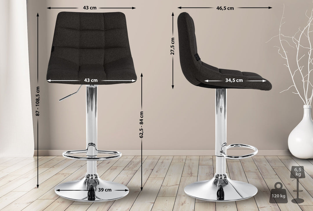 Lot de 2 Tabourets de Bar avec Dossier Réglables Pivotants 107 Tissu Noir - image 2