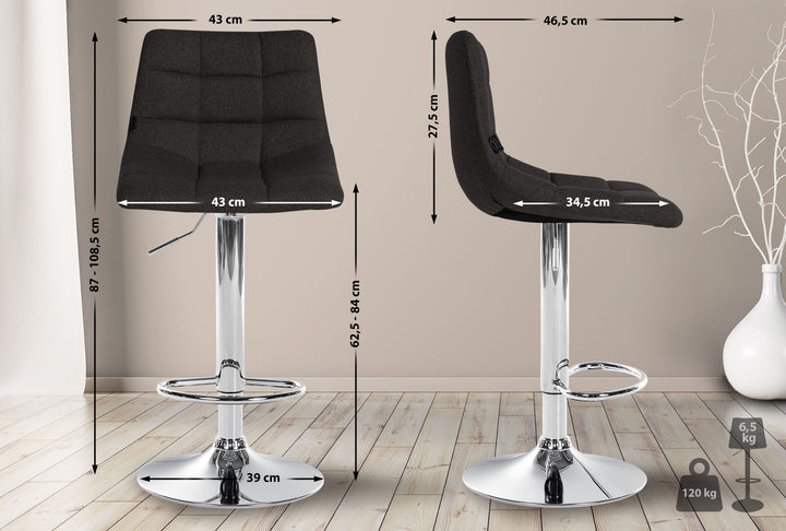 Lot de 2 Tabourets de Bar avec Dossier Réglables Pivotants 107 Tissu Noir - image 2
