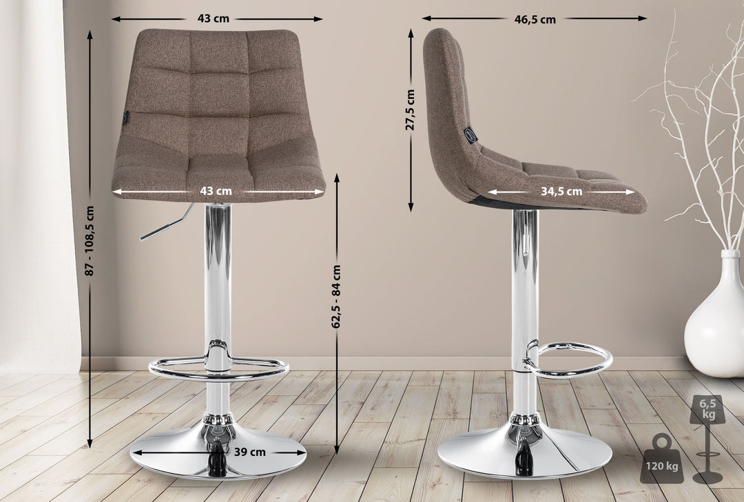 Lot de 2 Tabourets de Bar avec Dossier Réglables Pivotants 107 Tissu Taupe - image 2