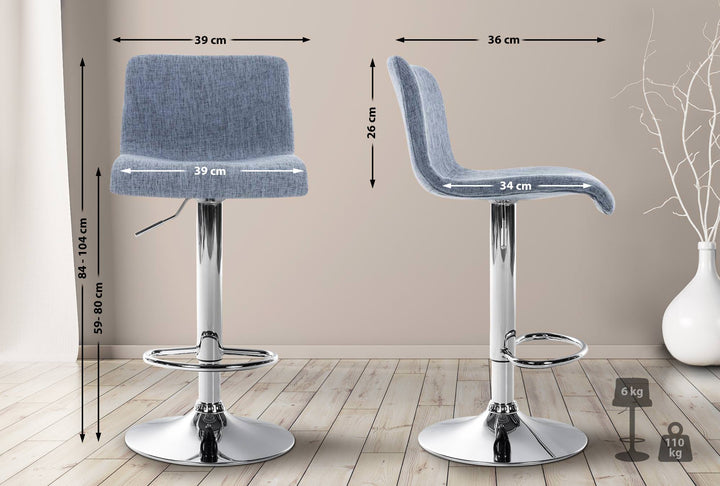 Tabouret de Bar avec Dossier Réglable Pivotant 105 Tissu Bleu - image 2
