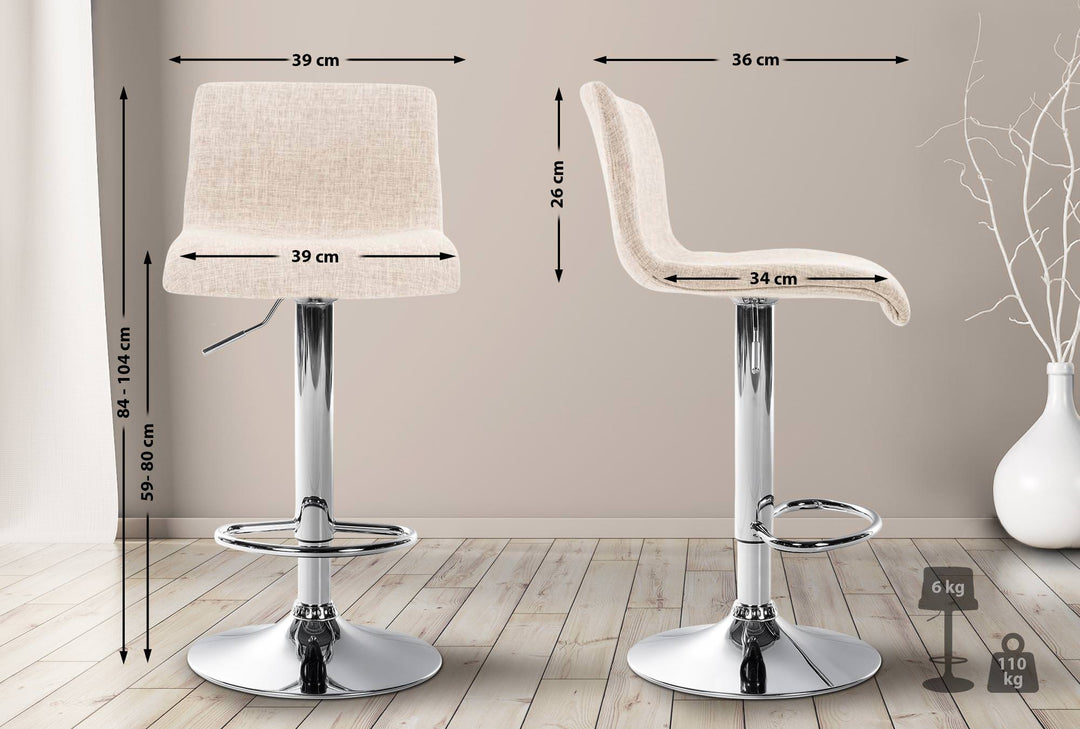 Tabouret de Bar avec Dossier Réglable Pivotant 105 Tissu Crème - image 2