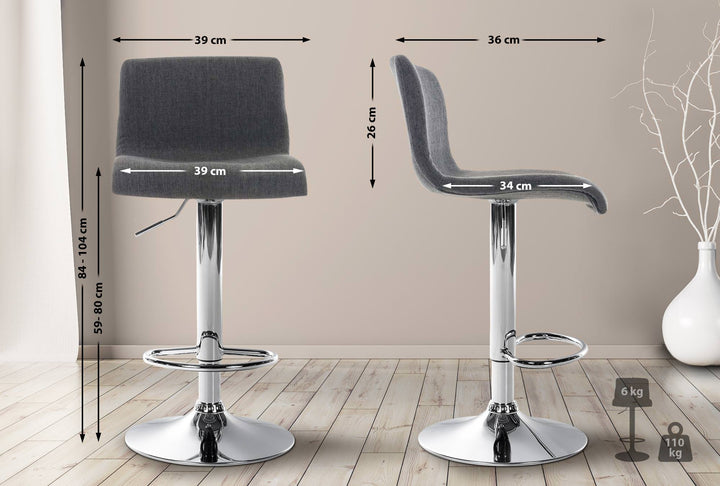 Tabouret de Bar avec Dossier Réglable Pivotant 105 Tissu Gris foncé - image 2