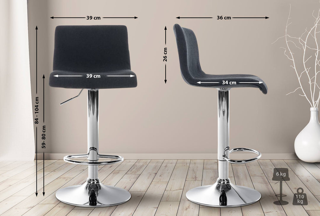 Tabouret de Bar avec Dossier Réglable Pivotant 105 Tissu Noir - image 2