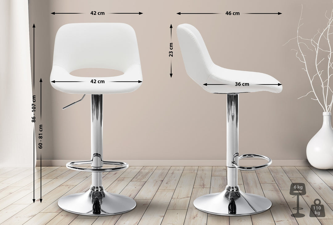 Tabouret de Bar avec Dossier Réglable Pivotant 106 Similicuir Blanc - image 2