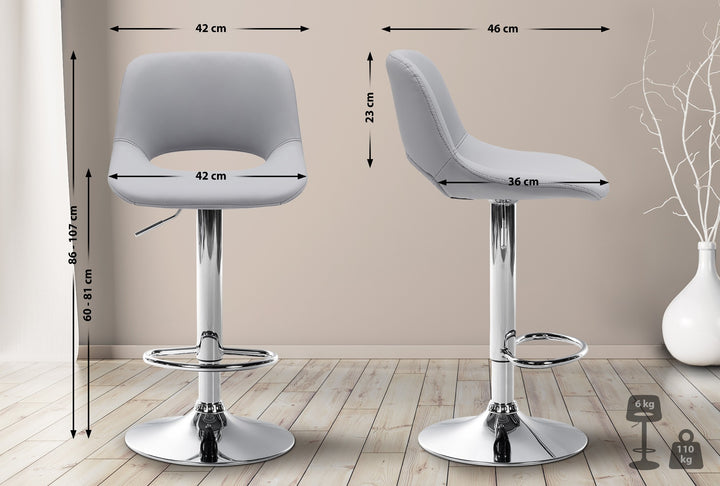 Tabouret de Bar avec Dossier Réglable Pivotant 106 Similicuir Gris - image 2