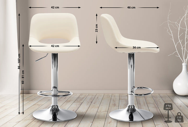 Tabouret de Bar avec Dossier Réglable Pivotant 106 Similicuir Crème - image 2