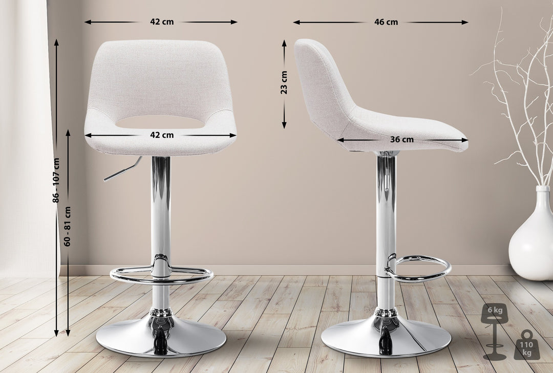 Tabouret de Bar avec Dossier Réglable Pivotant 106 Tissu Crème - image 2