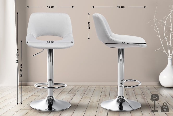 Tabouret de Bar avec Dossier Réglable Pivotant 106 Velours Gris clair - image 2