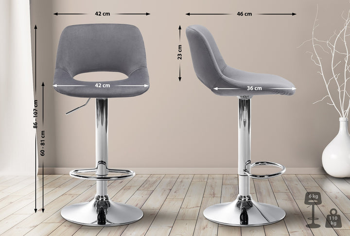 Tabouret de Bar avec Dossier Réglable Pivotant 106 Velours Gris foncé - image 2