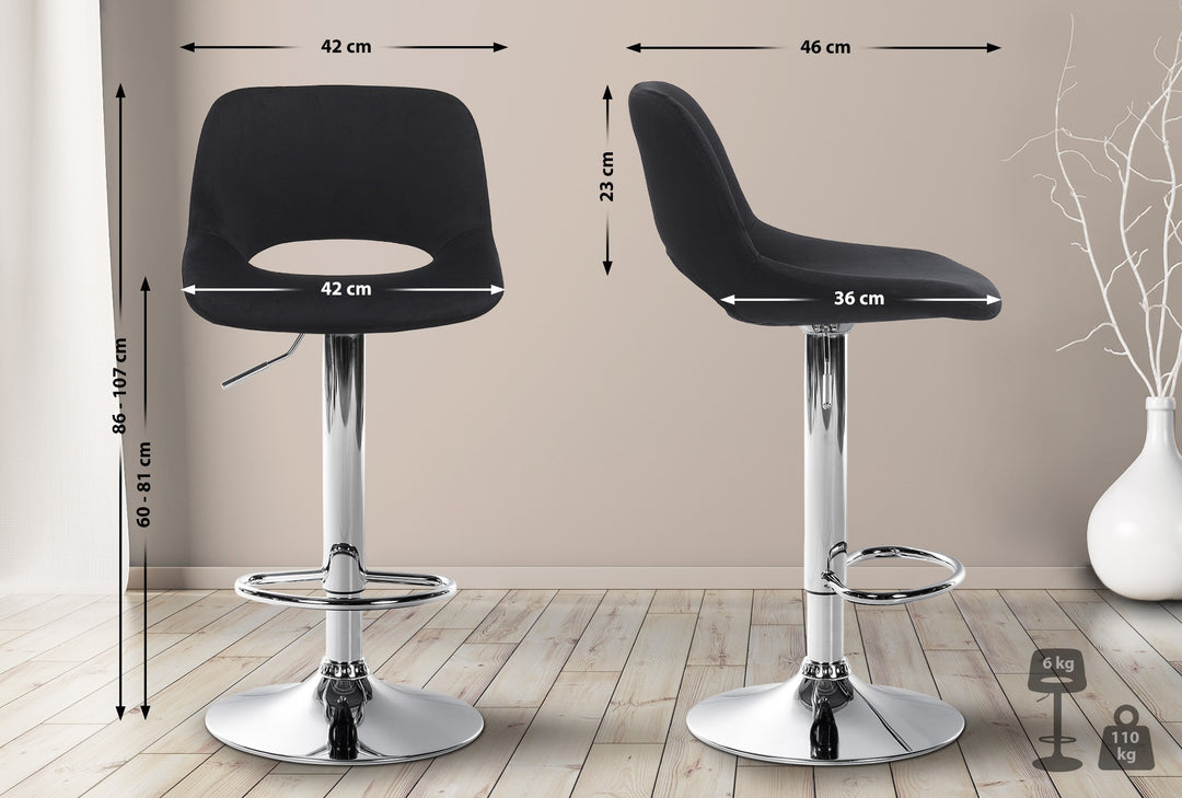 Tabouret de Bar avec Dossier Réglable Pivotant 106 Velours Noir - image 2