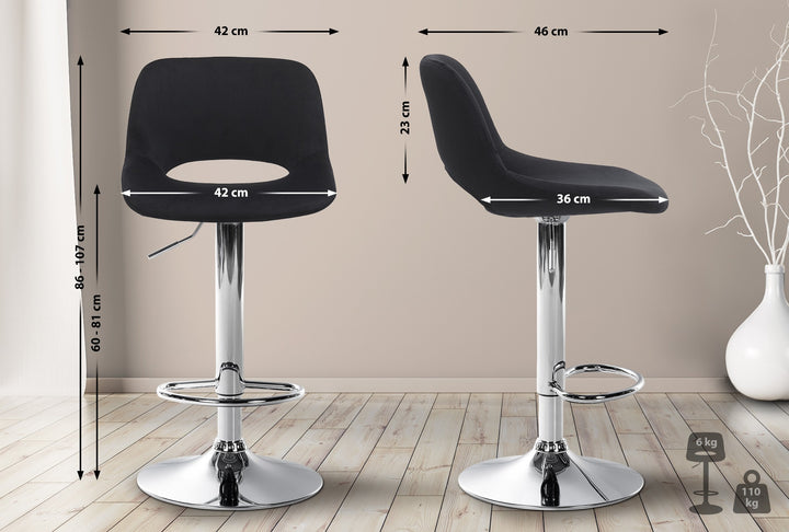Tabouret de Bar avec Dossier Réglable Pivotant 106 Velours Noir - image 2