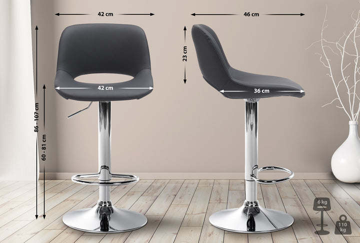 Lot de 2 Tabourets de Bar avec Dossier Réglables Pivotants 106 Similicuir Noir - image 2