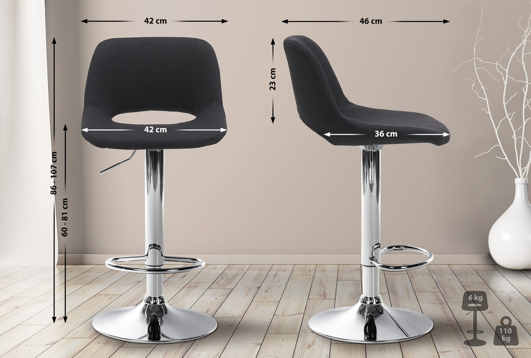 Lot de 2 Tabourets de Bar avec Dossier Réglables Pivotants 106 Tissu Noir - image 2