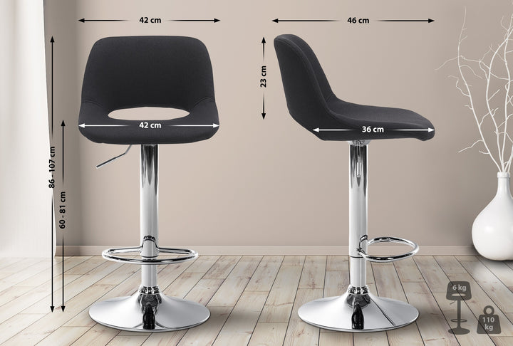 Lot de 2 Tabourets de Bar avec Dossier Réglables Pivotants 106 Tissu Noir - image 2