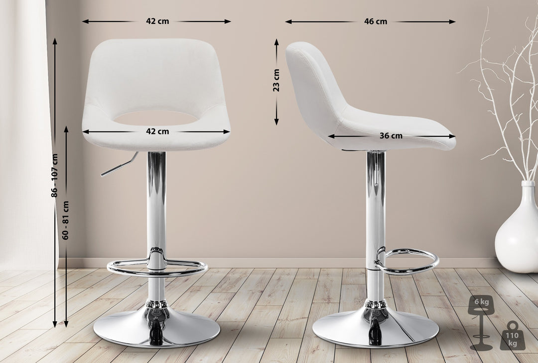 Lot de 2 Tabourets de Bar avec Dossier Réglables Pivotants 106 Velours Crème - image 2