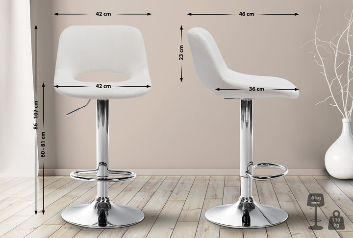 Lot de 2 Tabourets de Bar avec Dossier Réglables Pivotants 106 Velours Crème - image 2