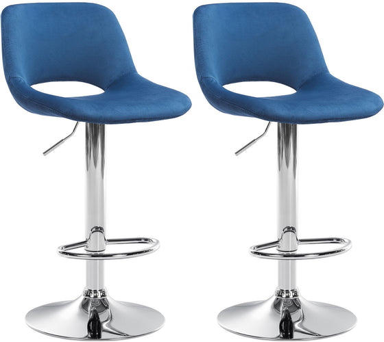 Lot de 2 Tabourets de Bar avec Dossier Réglables Pivotants 106 Velours Bleu
