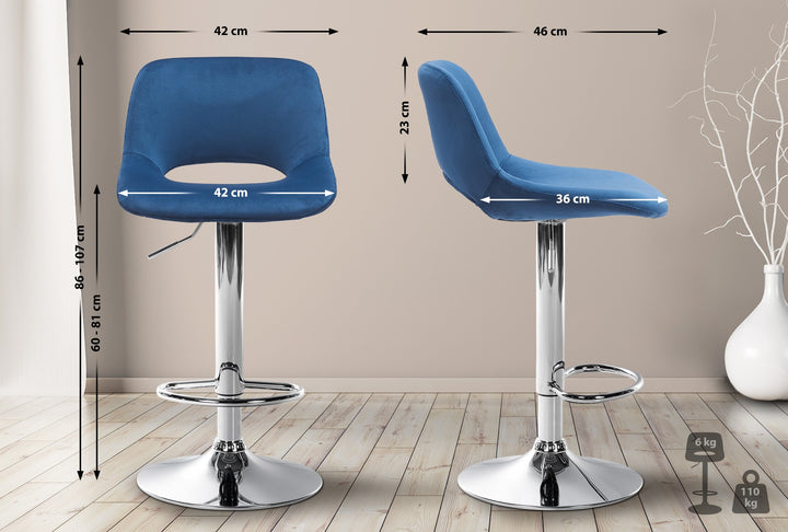 Lot de 2 Tabourets de Bar avec Dossier Réglables Pivotants 106 Velours Bleu - image 2