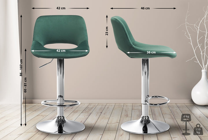 Lot de 2 Tabourets de Bar avec Dossier Réglables Pivotants 106 Velours Vert - image 2