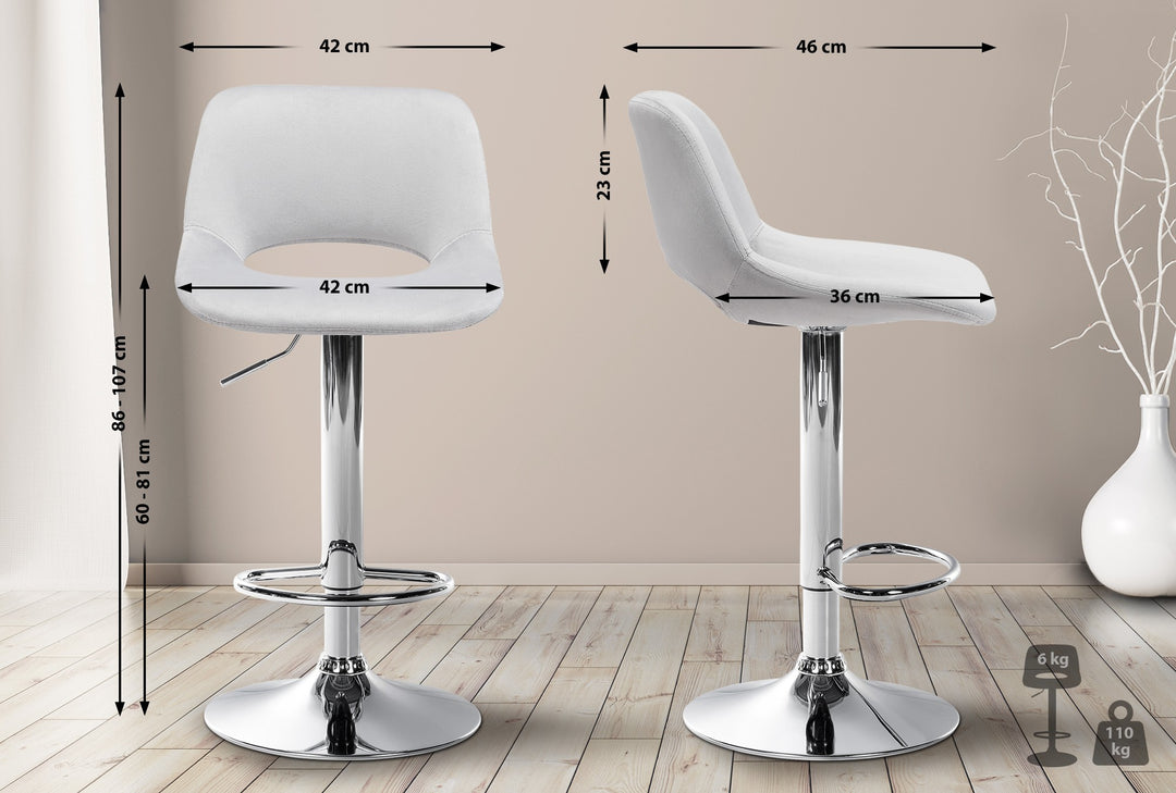 Lot de 2 Tabourets de Bar avec Dossier Réglables Pivotants 106 Velours Gris clair - image 2