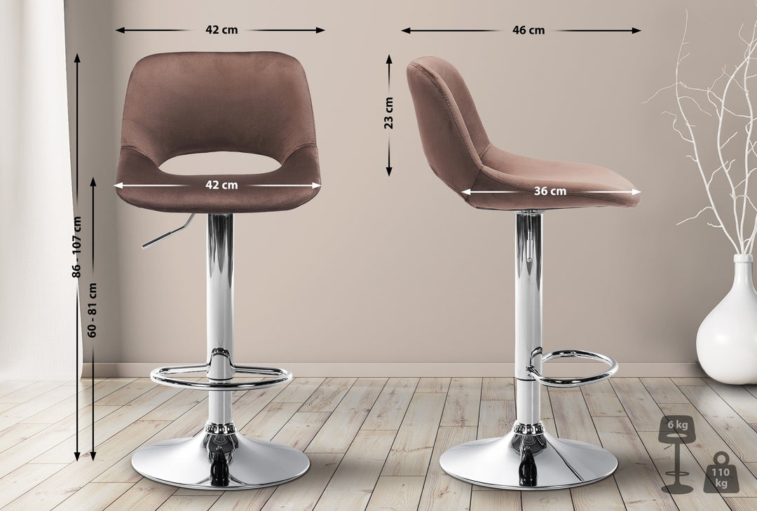 Lot de 2 Tabourets de Bar avec Dossier Réglables Pivotants 106 Velours Marron - image 2