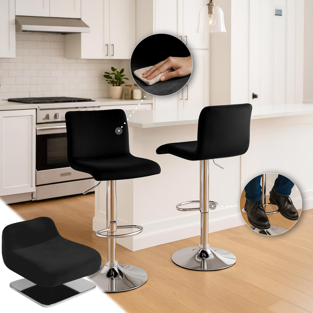 Tabouret de Bar avec Dossier Réglable Pivotant 105 Velours Noir - image 4