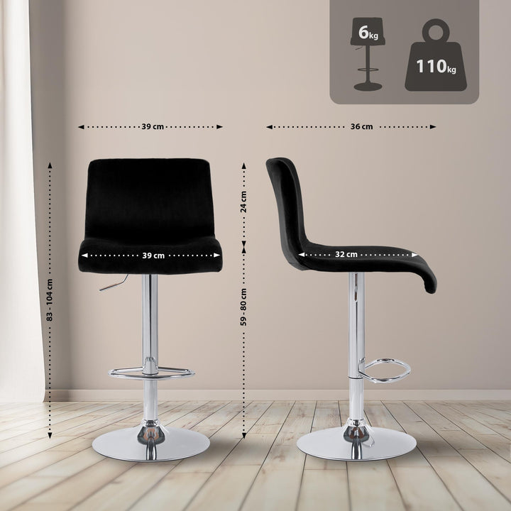 Tabouret de Bar avec Dossier Réglable Pivotant 105 Velours Noir - image 2