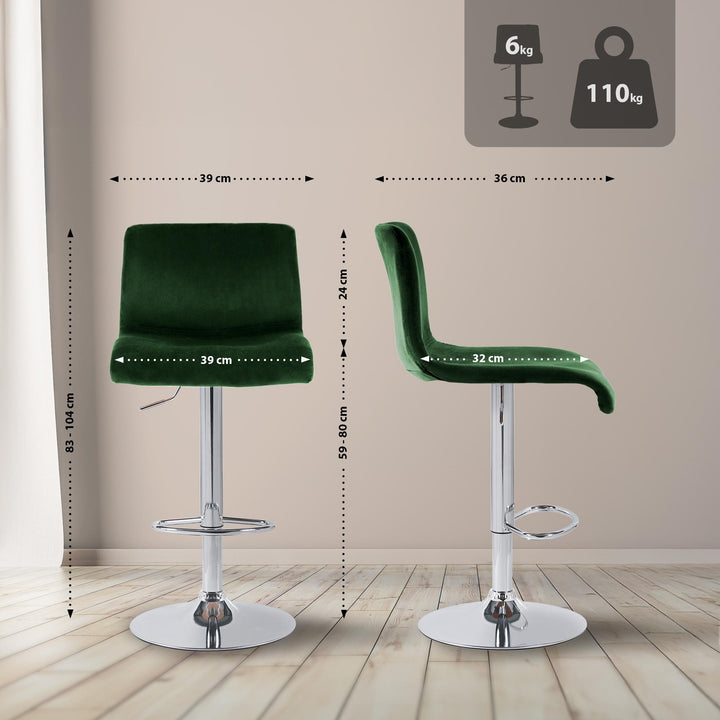 Tabouret de Bar avec Dossier Réglable Pivotant 105 Velours Vert - image 2