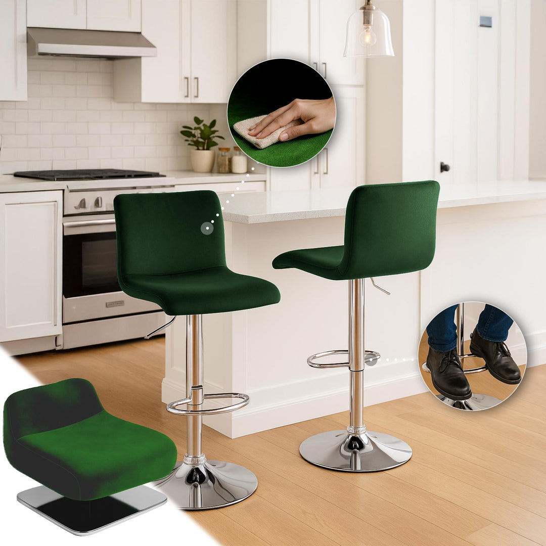 Tabouret de Bar avec Dossier Réglable Pivotant 105 Velours Vert - image 4
