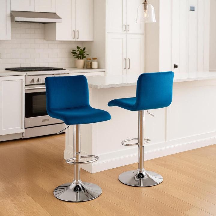 Tabouret de Bar avec Dossier Réglable Pivotant 105 Velours Bleu - image 3