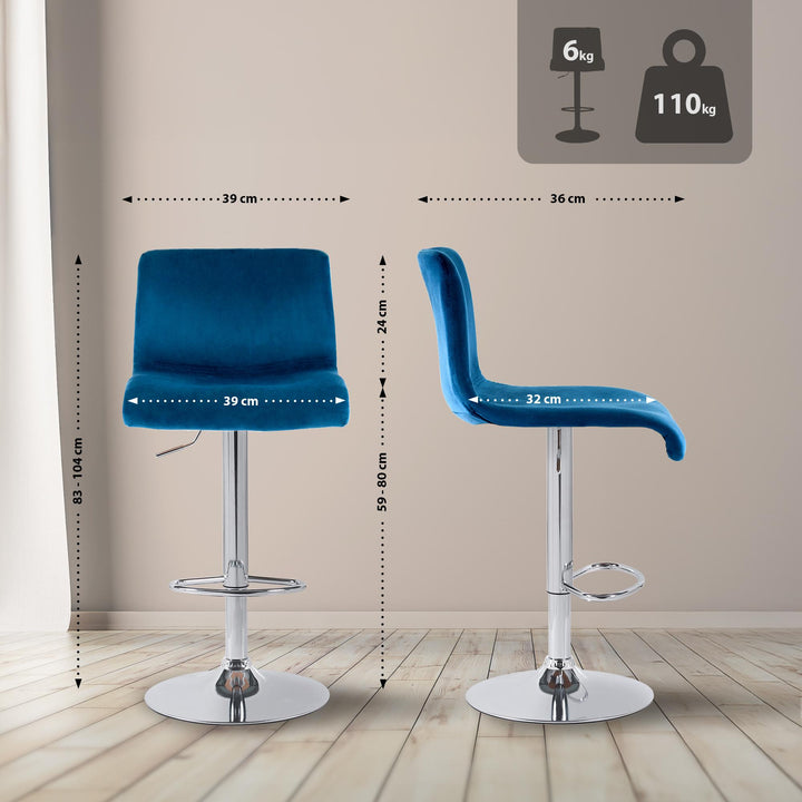 Tabouret de Bar avec Dossier Réglable Pivotant 105 Velours Bleu - image 2