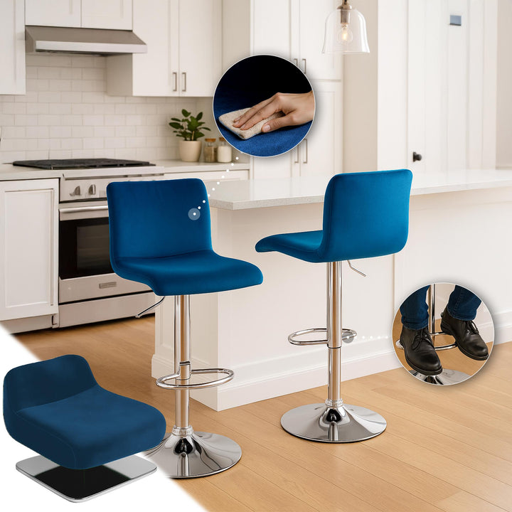 Tabouret de Bar avec Dossier Réglable Pivotant 105 Velours Bleu - image 4