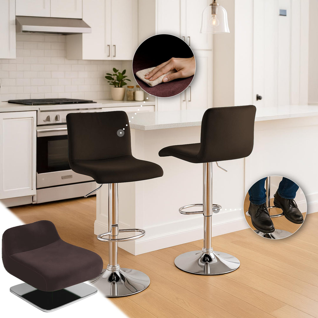 Tabouret de Bar avec Dossier Réglable Pivotant 105 Velours Marron - image 4