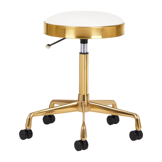 Tabouret à Roulettes Réglable En Cuir Éco H7 Or Blanc